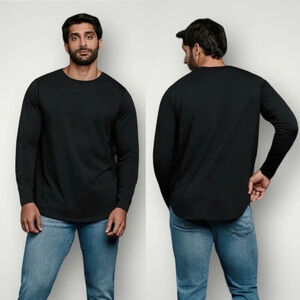 Nuuds | Long Sleeve Curved Hem T Shirt Mens Tee Stretchy Soft Black EUC